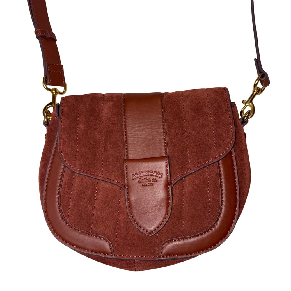 American Leather Co Mahogany Brown Suede Leather Quilted Crossbody Saddle Bag - Picture 1 of 11